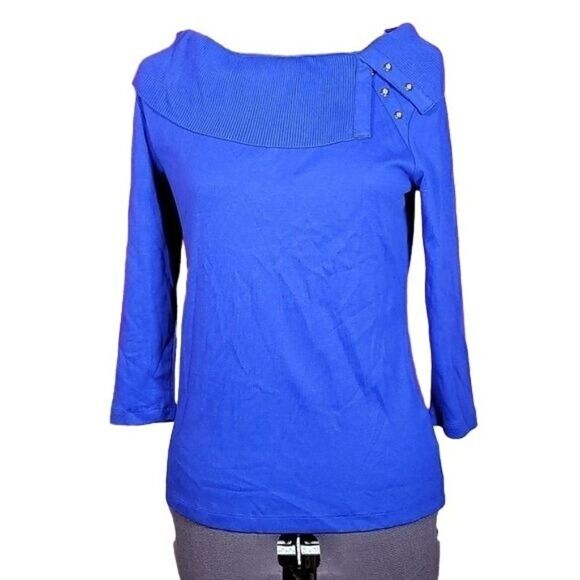 Karen Scott Cotton Shawl-Collar Button Top Sz XS - Picture 1 of 13